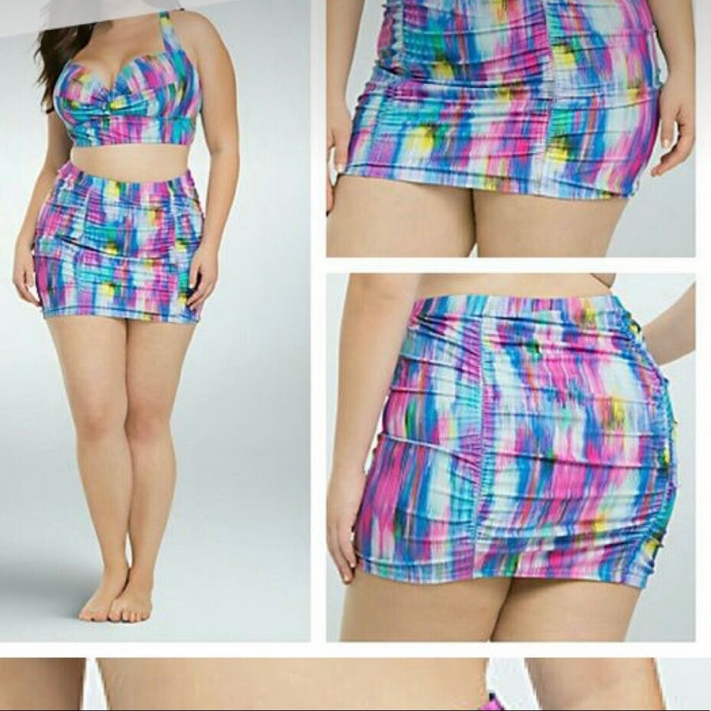 Abstract Torrid Swim 2 Piece Ruched Skirt and Padded Bikini Top